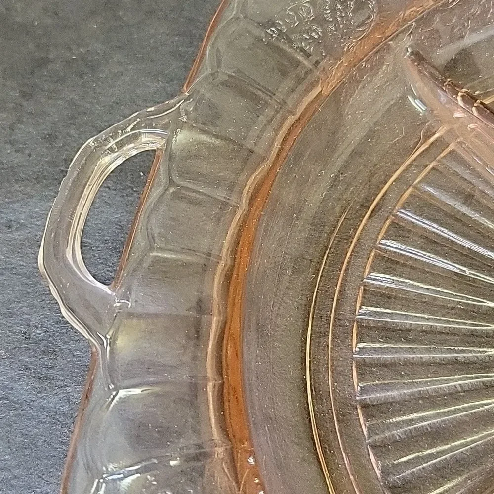 Mayfair Open‎ Rose Pink Depression Glass Divided Bowl 2-Handled 10”